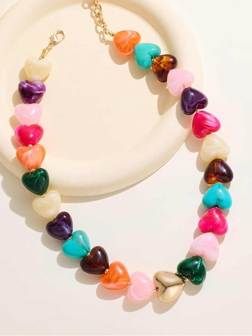 New! Multicolor Heart Bead Dopamine Marbled Necklace